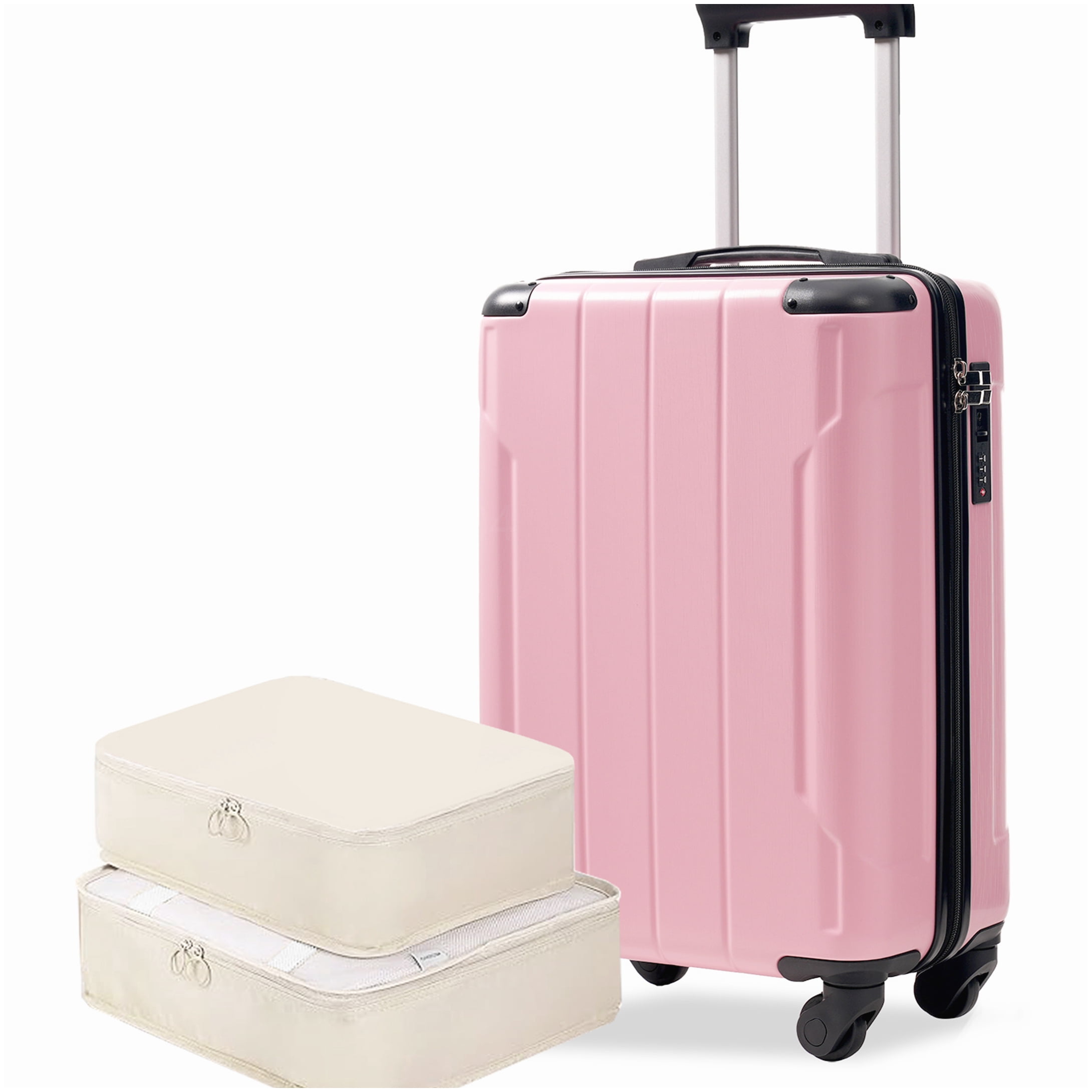 MANGIJOY Lightweight ABS Carry-On Luggage 20 Inch, Pink Hardshell Suitcase with 8 Spinner Wheels &; TSA Lock, Includes Packing Organizers