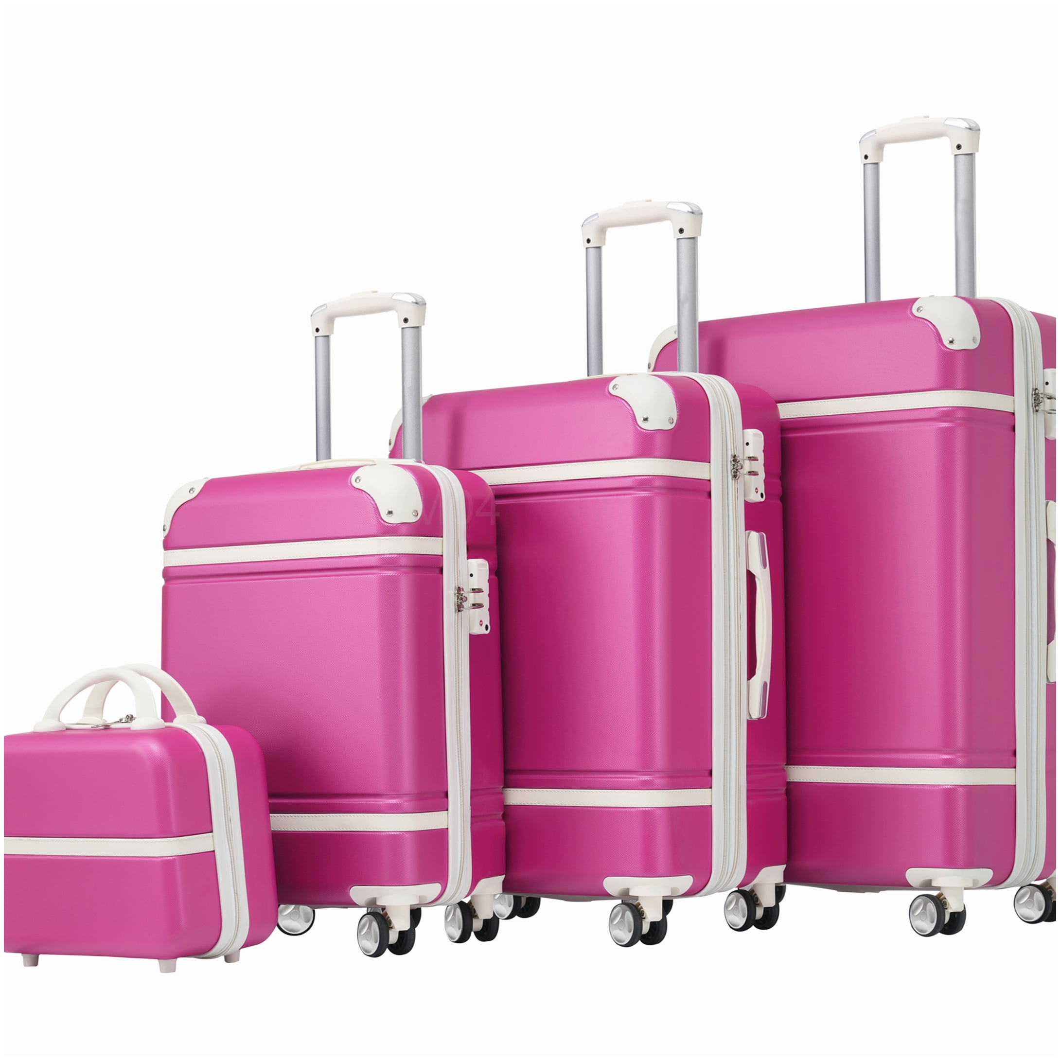 MANGIJOY Lightweight ABS Hardshell Suitcase Set 4PC, Pink Spinner Luggage with TSA Lock, Expandable Checked Bag and Carry On