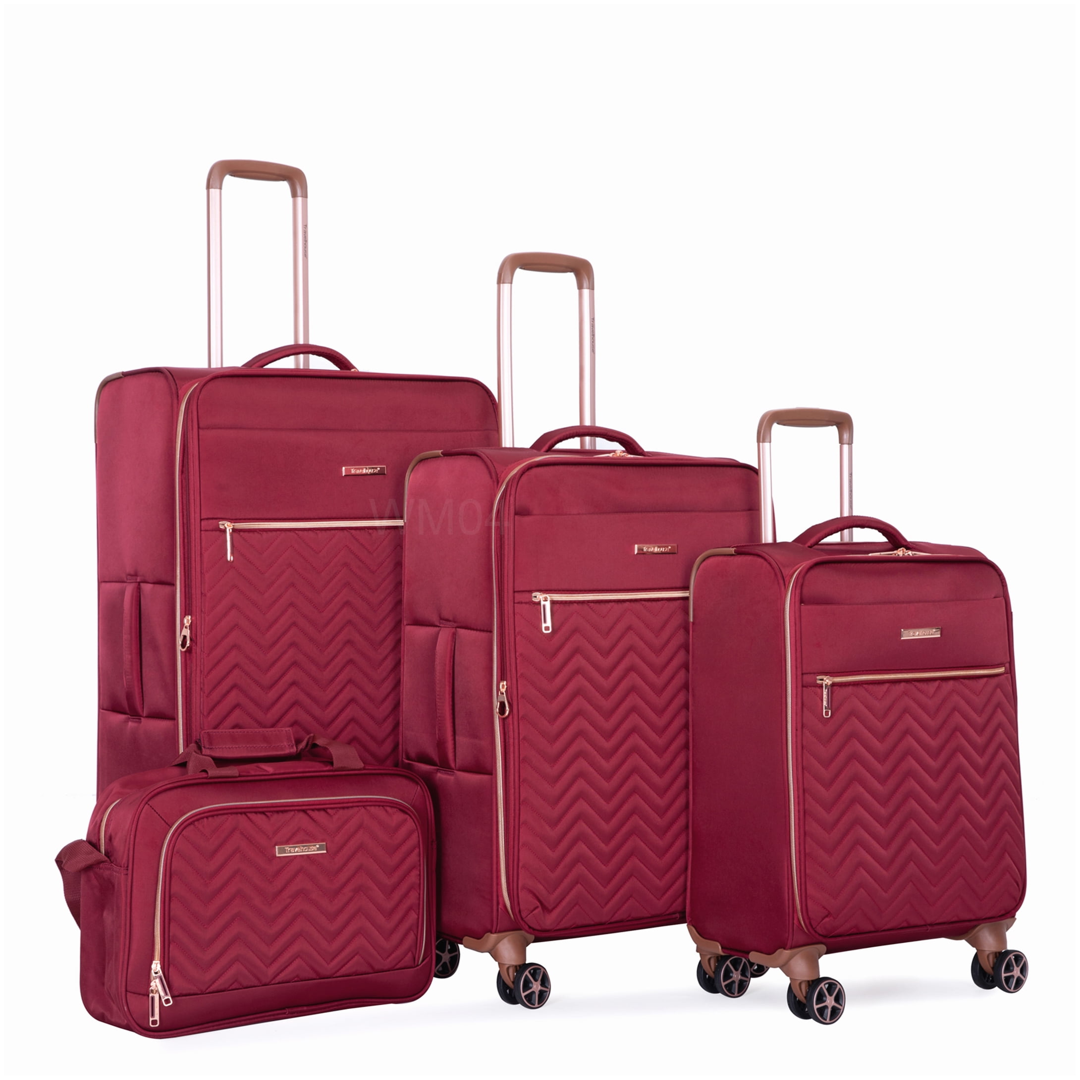MANGIJOY Lightweight Polyester 4-Piece Luggage Set with 360° Spinner Wheels, Red Expandable Carry On and Checked Suitcases