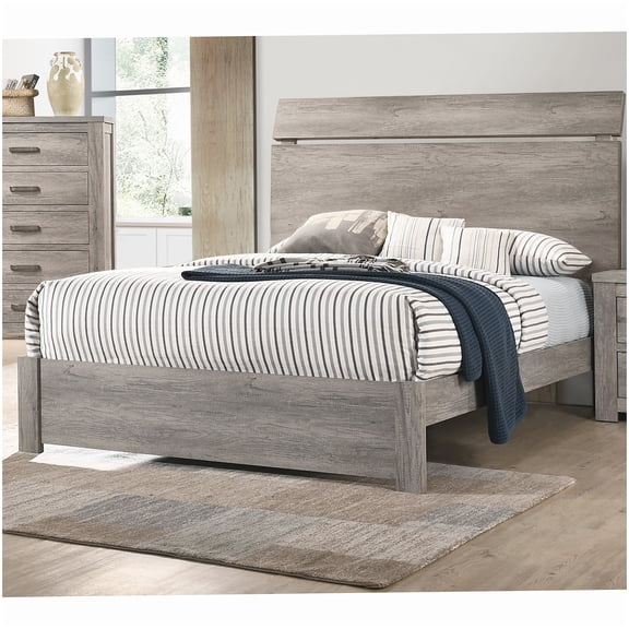 MANGIJOY Low Profile California King Bed Frame, Grey Wood Platform with Headboard, Sturdy MDF Support, Easy Assembly