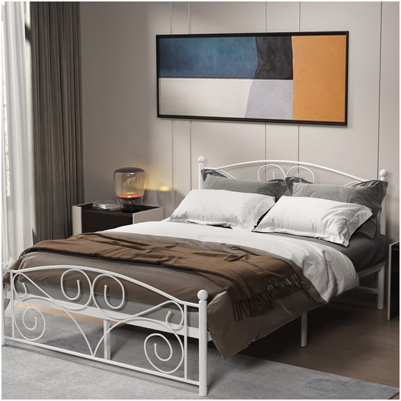 MANGIJOY Low Profile Platform Bed Frame with Flower Support, 600lb Capacity, Easy No-Tool Assembly, No Box Spring Needed