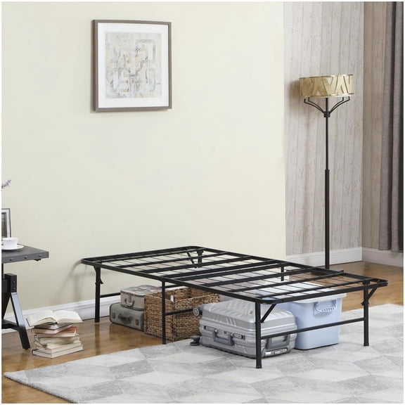 MANGIJOY Low Profile Twin Platform Bed Frame with Hidden Storage, 750lbs Weight Capacity, No Box Spring Needed, Foldable and Space Saving Design