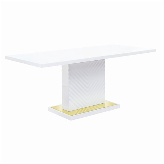 MANGIJOY Minimalist White Glossy Dining Table, Pedestal Base Synthetic Wood Table for Home