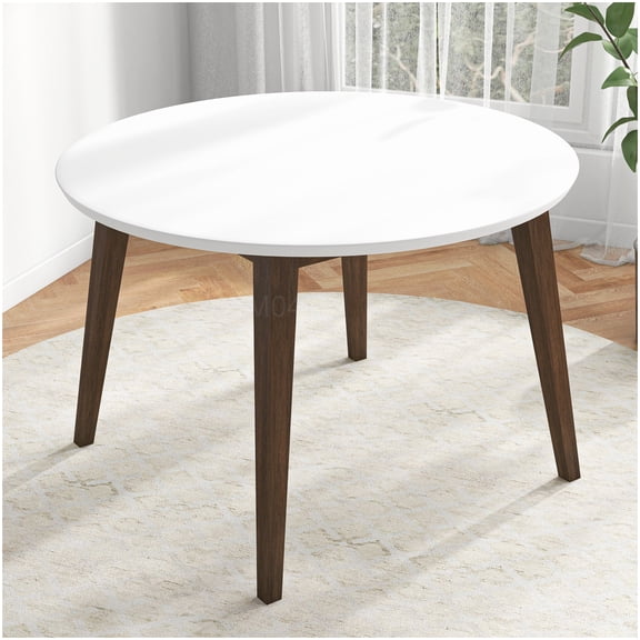 MANGIJOY Modern Round Kitchen Table with White Top and Wood Base, 43 Inch Diameter Pedestal Dining Room Table