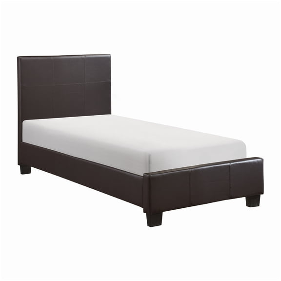 MANGIJOY Modern Twin Bed Frame with Upholstered Headboard, Low Profile Platform Base, Dark Brown, Wood Slat Support, No Box Spring, Tool-Free Assembly