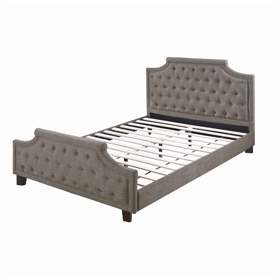 MANGIJOY No Box Spring California King Bed, Upholstered Platform Frame with Button Tufted Headboard and Footboard in Brown