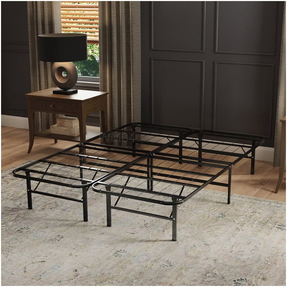 MANGIJOY No Box Spring King Bed Frame, 9 Leg Support, Heavy Duty, Easy Tool-Free Assembly, Under Bed Storage, Black