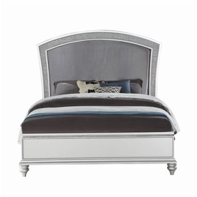 No Box Spring King Bed Frame, Upholstered Platform Bed with Silver Rhinestone Headboard, Button Tufted Design and Strong Wood Legs