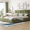 thumbnail image 1 of MANGIJOY No Box Spring King Platform Bed, Upholstered Frame with Velvet Headboard in Olive Green, Simple Setup, 1 of 10