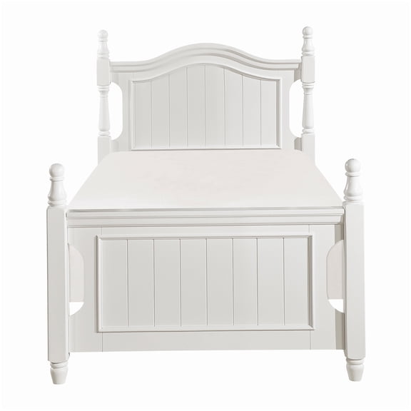 MANGIJOY No Box Spring Needed, Twin Platform Bed Frame with Headboard, White Traditional Style