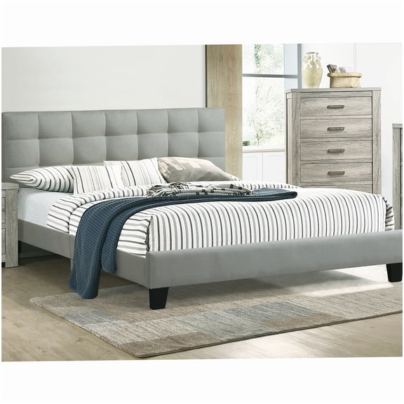 MANGIJOY No Box Spring Queen Bed Frame, Upholstered Platform Bed with Tufted Headboard in Light Grey