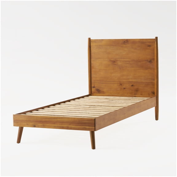 MANGIJOY No Box Spring Twin Bed Frame, Acacia Wood Platform with Slats, Modern Style, High Support Capacity
