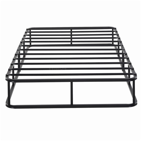 MANGIJOY No-Tool Assembly Twin Bed Foundation, 8.5" High Metal Base with 12 Slats, Textured White Fabric, 350 lbs Capacity, Strong Steel Frame