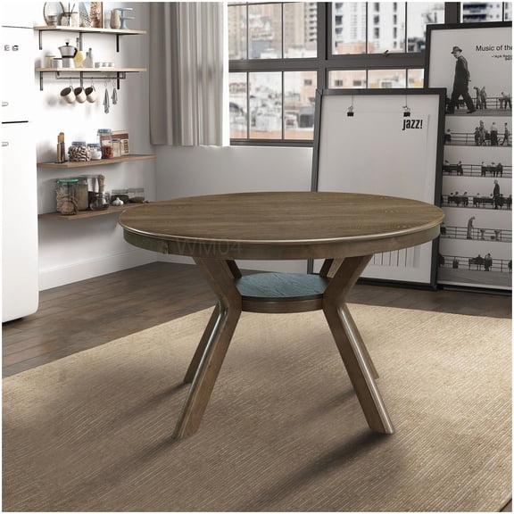 MANGIJOY Oak Trestle Pedestal Dining Table, 47.24 Inch Round Solid Wood Kitchen Table for 4-6, Modern Dinner Table for Home and Cafe