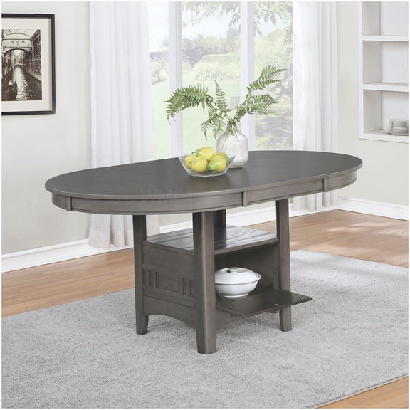 MANGIJOY Oval Dining Table with Built-in Storage and Extension Leaf, Grey Wood Kitchen Table