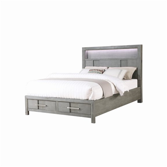 MANGIJOY Platform Queen Bed Frame with LED Headboard, Built-in Speakers, USB Charging and Storage