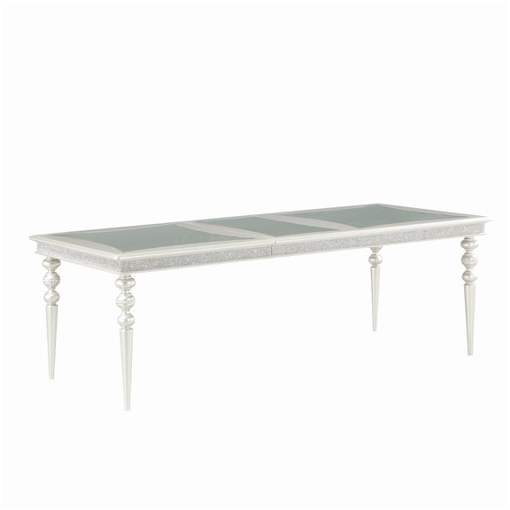 MANGIJOY Platinum Finish Extendable Dining Table with Glass Top and Mirror Inserts