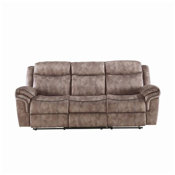 MANGIJOY Reclining Sofa with USB Ports, Drop Leaf Table and Drawer, Chocolate Velvet Upholstery