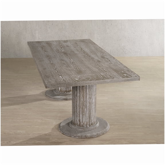 Rectangular Dining Table in Gray with Fluted Pedestal Base, Fixed Top