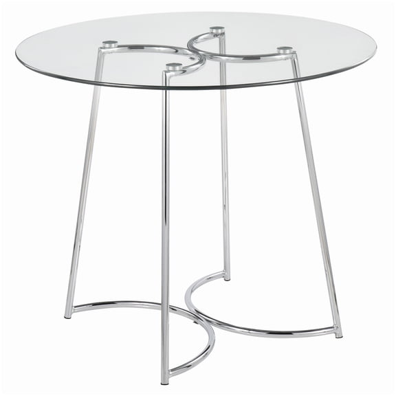 MANGIJOY Round Glass Table with Chrome Legs, Small Dinette Set for 4 People, Modern Kitchen and Dining Room Furniture