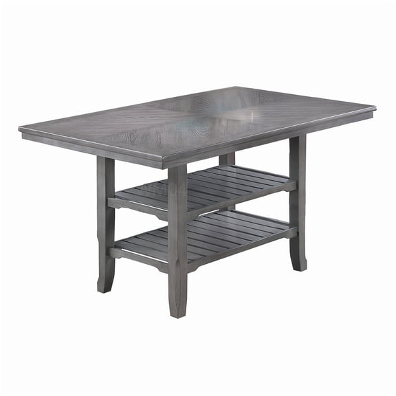 MANGIJOY Rubber Wood Counter Table with Storage, Gray Modern Dining Table for 6 Persons, Rectangular Design