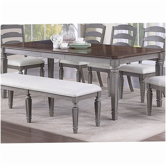 MANGIJOY Rubber Wood Dining Table for 8 with Extension Leaf, Light Grey and Cherry Modern Design