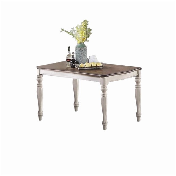 MANGIJOY Rubberwood Dining Table with Oak Top, Transitional Rectangular Kitchen Table in Antique White