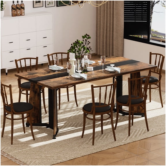 MANGIJOY Rustic Brown Large Family Dining Table, 8-Seater Waterproof Desk with Adjustable Feet for Office and Home Kitchen