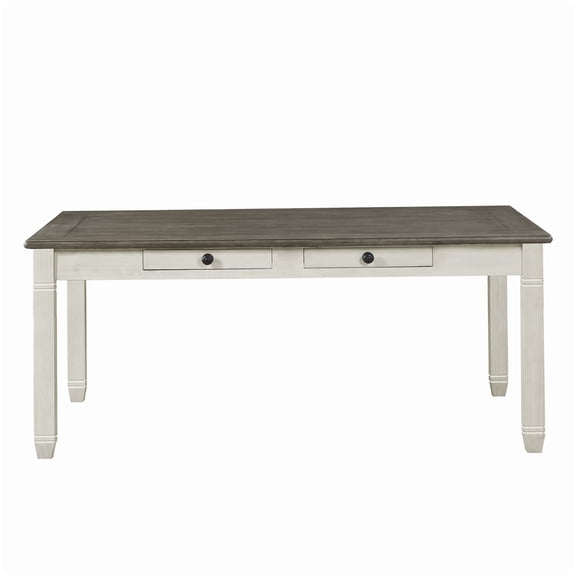 MANGIJOY Rustic Dining Table with 6 Storage Drawers, Antique White Finish Wooden Dining Room Table