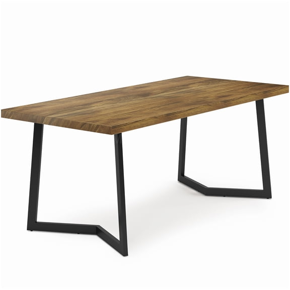 MANGIJOY Rustic Industrial Dining Table, Light Brown Solid Wood Table with Charcoal Metal Base for Home Dining