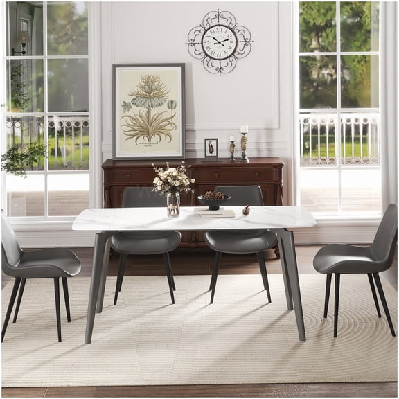 MANGIJOY Sintered Stone Dining Table with Curved Edge and Modern Metal Legs, Seats 6