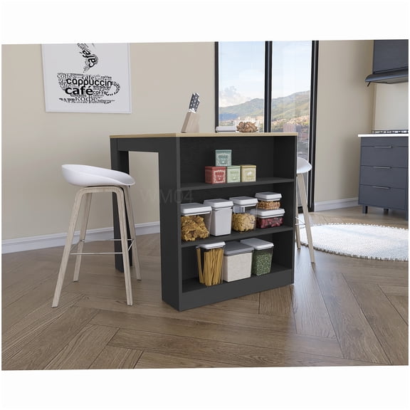 MANGIJOY Small Kitchen Table with Storage, 2-Leg Counter Dining Table in Black & Pine