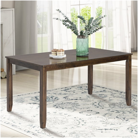 MANGIJOY Small Space Dining Table for 4, Walnut Finish Rectangular Acacia Wood Kitchen Table