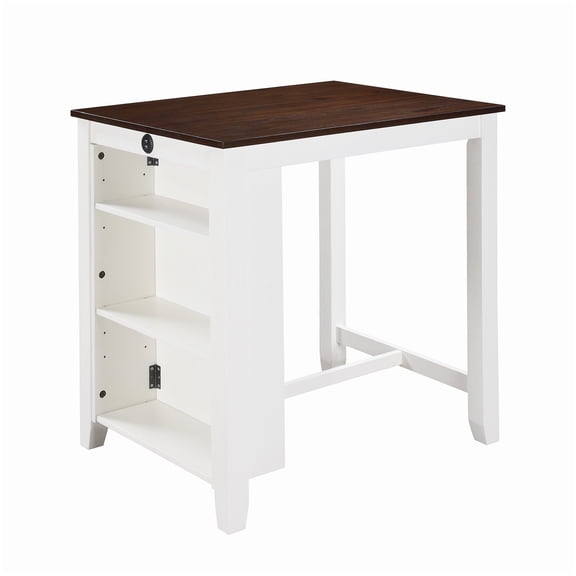 MANGIJOY Small Space Dining Table with Charging Station, 3 Shelves in White Finish