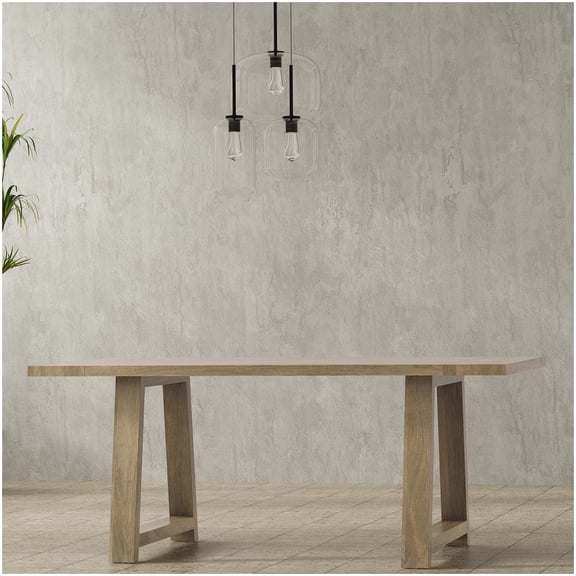 Solid Mango Wood Farmhouse Table, 72" Wide Dining Table in Grey Wash for Rustic Decor