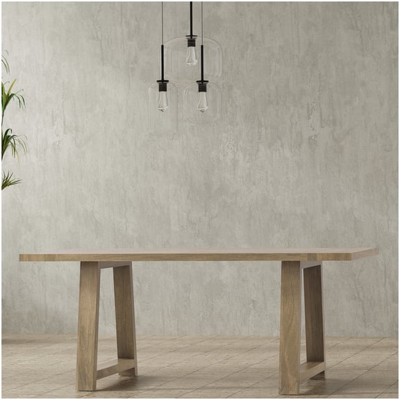MANGIJOY Solid Mango Wood Farmhouse Table, 72" Wide Dining Table in Grey Wash for Rustic Decor