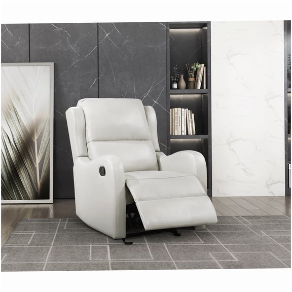 MANGIJOY Solid Wood Frame Faux Leather Reclining Chair with Glider Function, Taupe