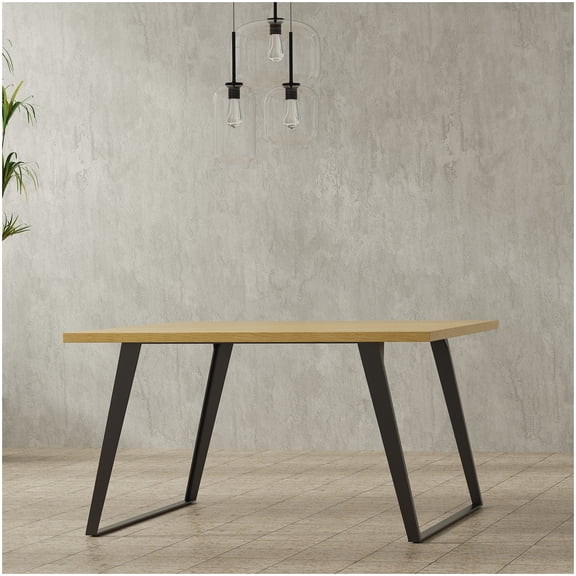 MANGIJOY Solid Wood Oak Veneer Dining Table, 54 Inch Square Brown Table with Industrial Metal Legs
