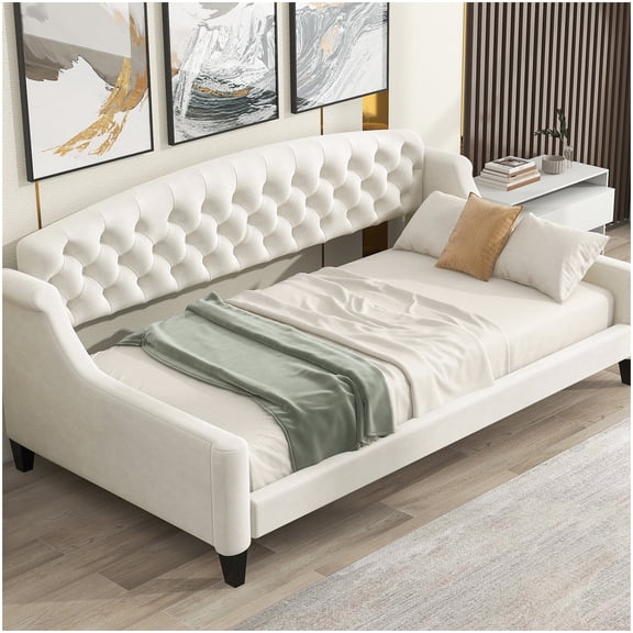 MANGIJOY Space-Saver Tufted Velvet Daybed Twin Size, No Box Spring Needed, Sofa Bed for Apartment Living