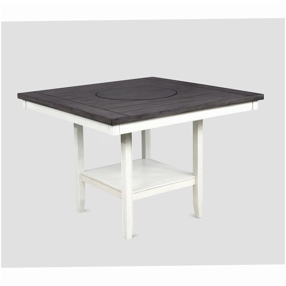 MANGIJOY Square Counter Height Table with Rotating Lazy Susan, Off White Gray Wood Finish