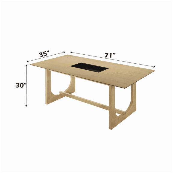 MANGIJOY Synthetic Wood Dining Table with Natural Finish, Double U-Shaped Legs for Stability, Rectangular Table for Family Dining