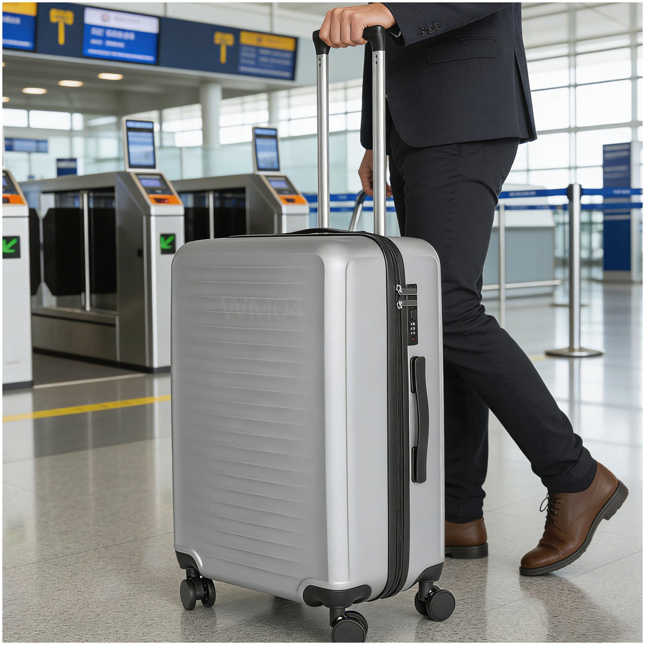 MANGIJOY TSA Approved Lock Luggage Set, 3-Piece ABS Carry-On Spinner Suitcase in Silver Gray