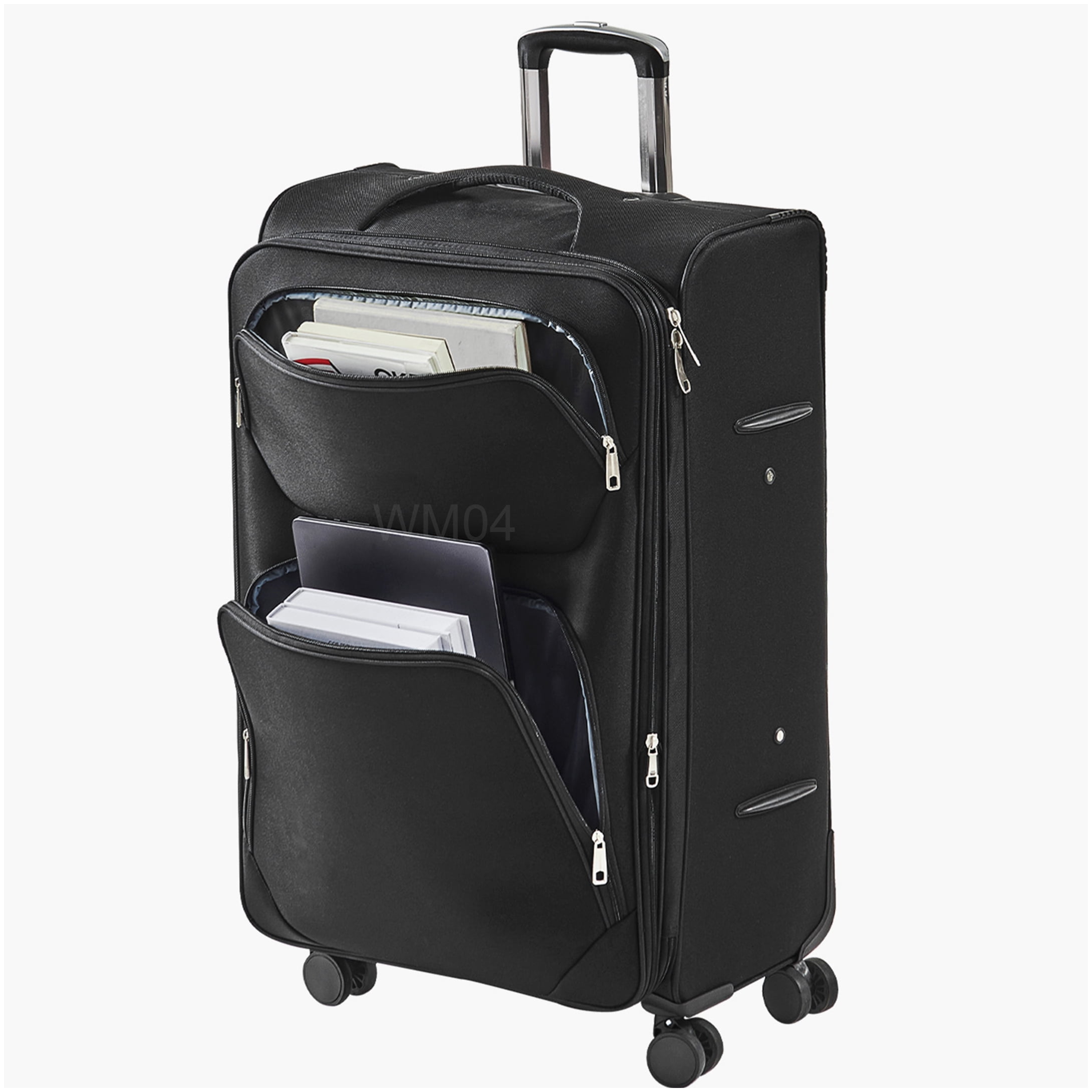 MANGIJOY TSA Lock Expandable Suitcase, 28 Inch Softside Checked Luggage with 8 Spinner Wheels, Black