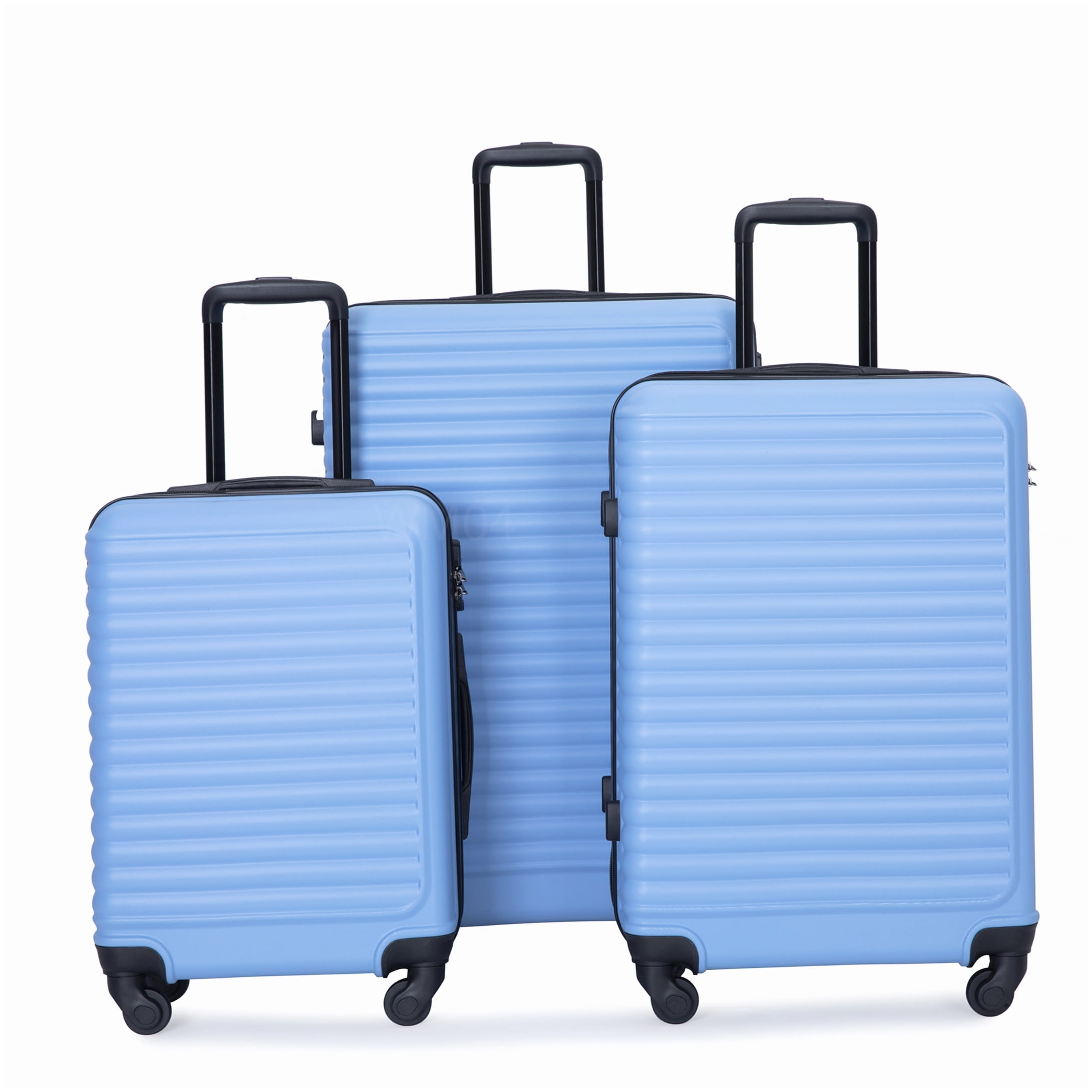 MANGIJOY TSA Lock Hardshell Luggage Set 3-Piece, Lightweight ABS Suitcases with 8 Spinner Wheels, Sky Blue