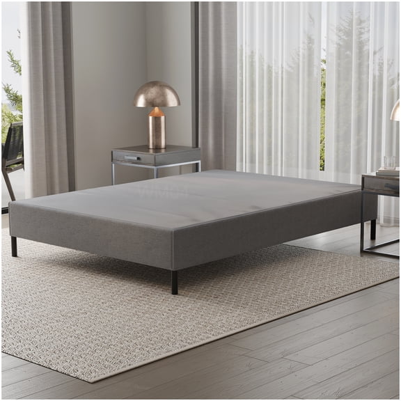 MANGIJOY Tool-Free Assembly Full Size Bed Frame, Heavy Duty Foundation, Grey Fabric Support, No Box Spring Needed