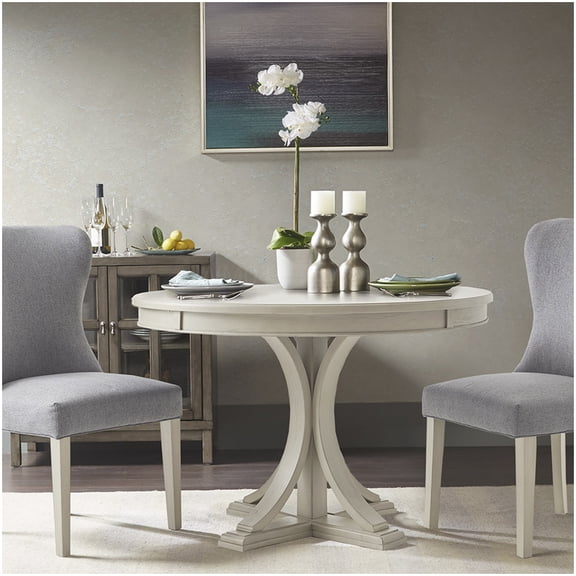 MANGIJOY Traditional Pedestal Dining Table, 44 Inch Round Antique Cream Finish for Dining Room