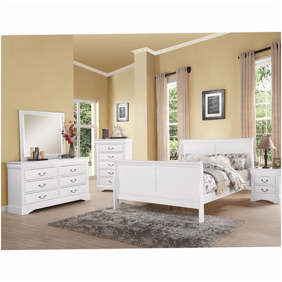 MANGIJOY Traditional White Queen Bed Frame, Sleigh Design with Storage Drawer, Requires Box Spring for Support