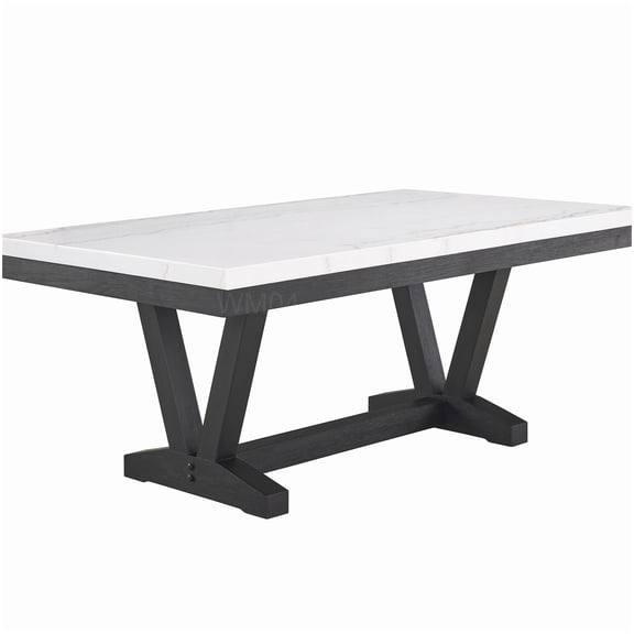MANGIJOY Transitional Style Dining Table with White Marble Top, Black Trestle Legs, Rectangular Design for Dining Room