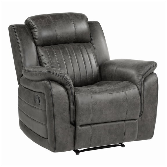 MANGIJOY Transitional Style Recliner Chair in Gray with Vertical Tufting and Wooden Frame
