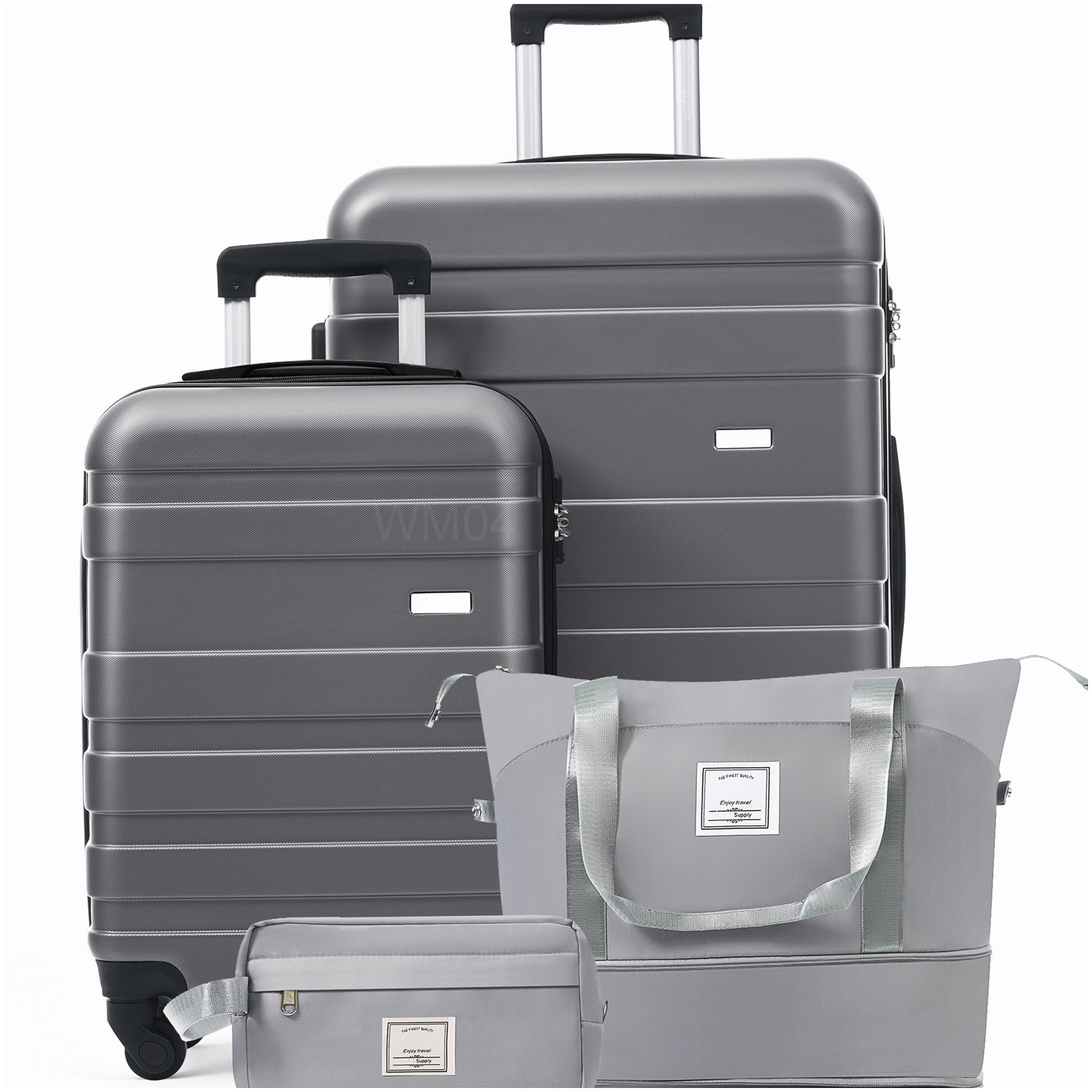 MANGIJOY Travel Luggage Set 4-Piece with TSA Lock, Spinner Wheels, Laptop Pocket &; Wet-Dry Bag, Grey